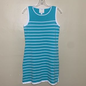 Sail to Sable Teal and White Striped Sleeveless Knit Dress